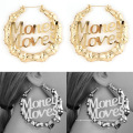 wholesale name hoop earring alphabet letter word MONEY MOVES gold large hoop earring custom name bamboo earrings